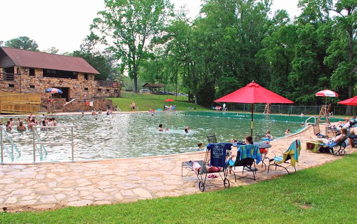 Liberty Bell pool is made from local fieldstone and is in the shape of a huge liberty bell that can be viewed from the balcony above.  The water is from mountain fed streams and is ice cold.  There are picnic tables and pavilions near the pool and several playgrounds where we played as children.